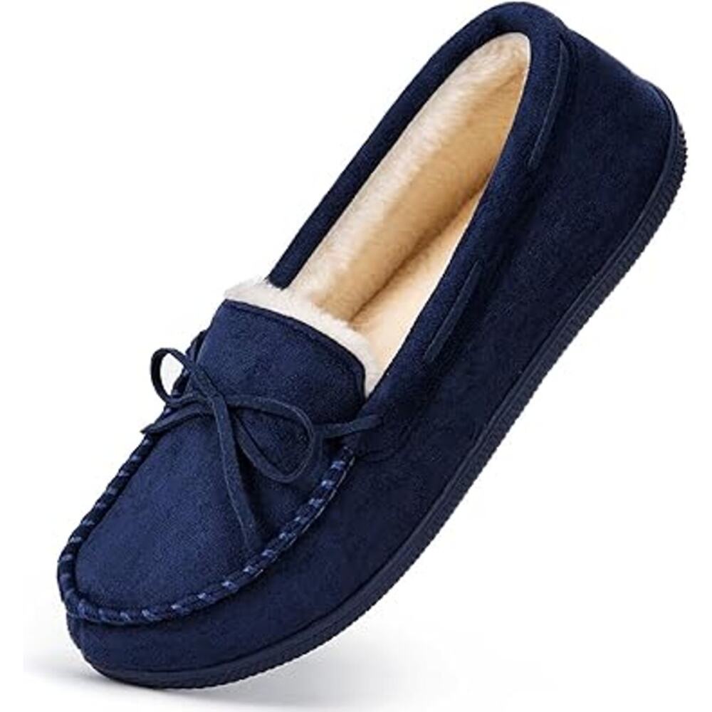 New HomeTop Womens Size 10 Navy Blue Soft Moccasin Memory Foam Slipper Shoes